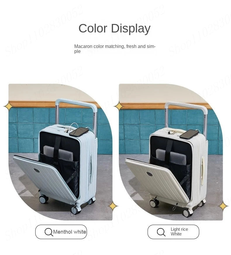 Suitcase with Large Handle and Front Opening for Computer and USB Charging