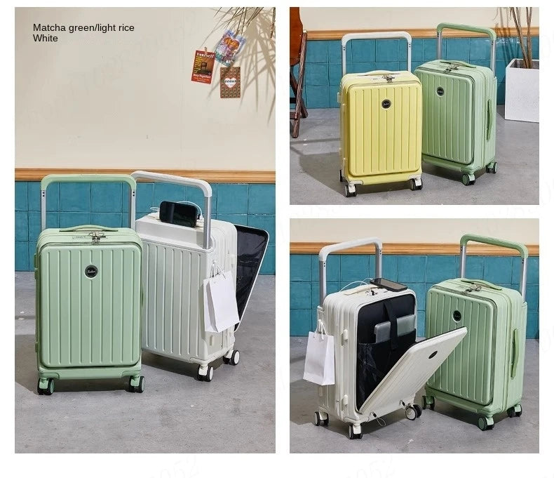 Suitcase with Large Handle and Front Opening for Computer and USB Charging
