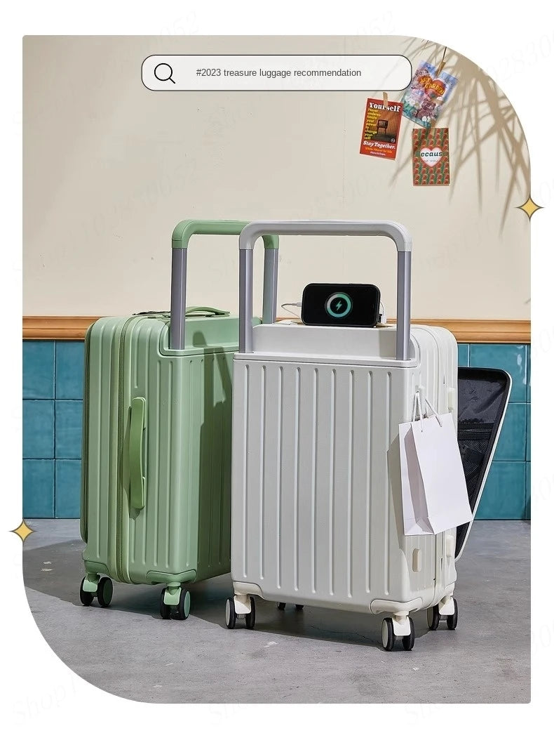 Suitcase with Large Handle and Front Opening for Computer and USB Charging