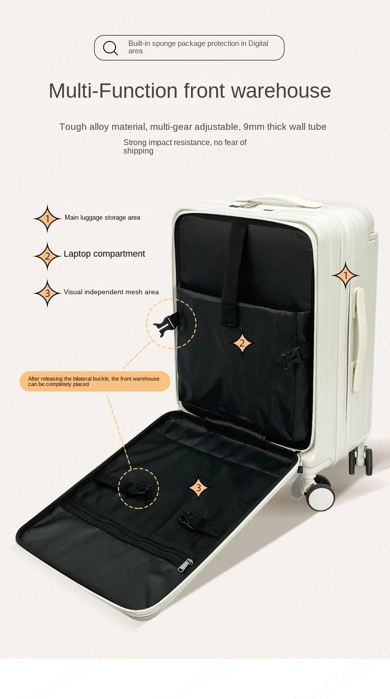 Suitcase with Large Handle and Front Opening for Computer and USB Charging