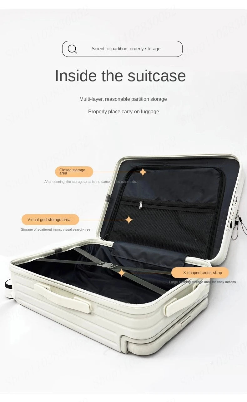 Suitcase with Large Handle and Front Opening for Computer and USB Charging
