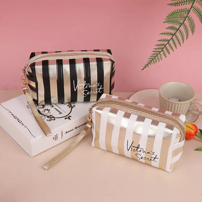 Striped Makeup Bag, Cosmetic Pouch