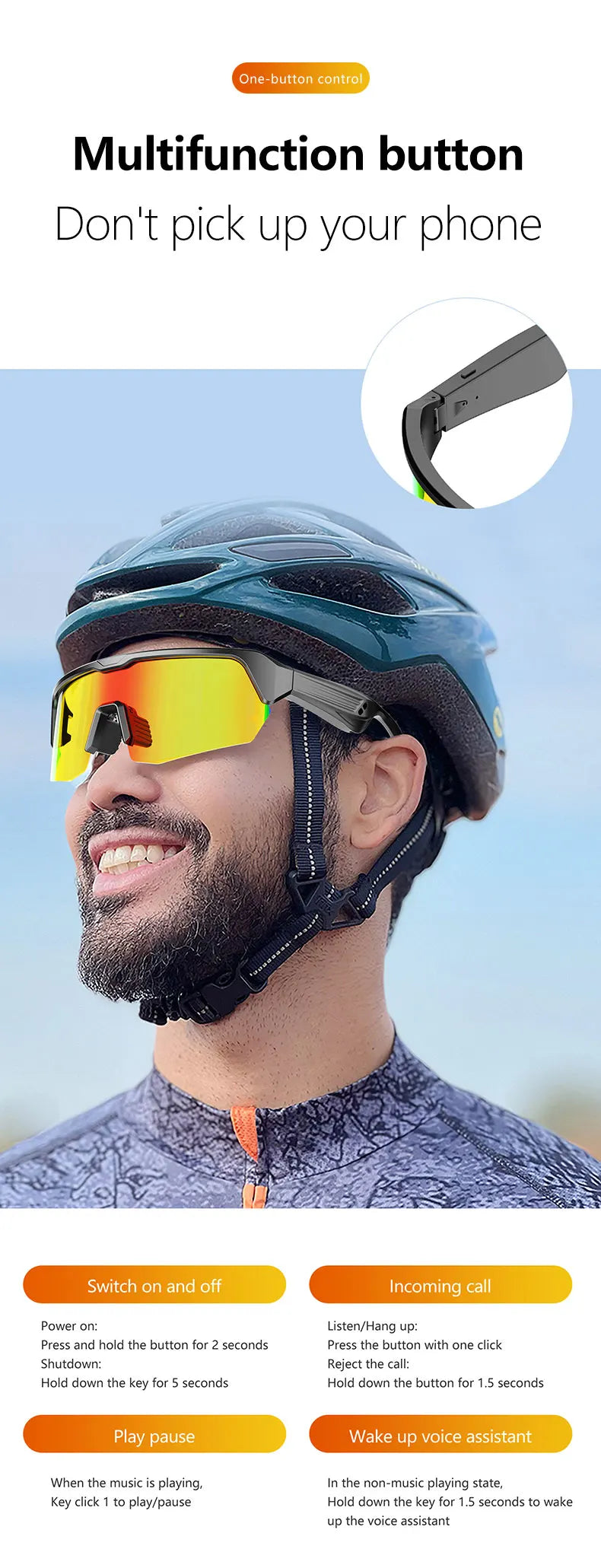 Bluetooth Cycling Glasses, Audio, Sunglasses, UV Protection