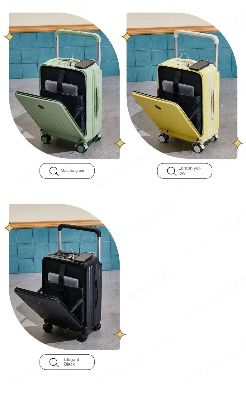 Suitcase with Large Handle and Front Opening for Computer and USB Charging