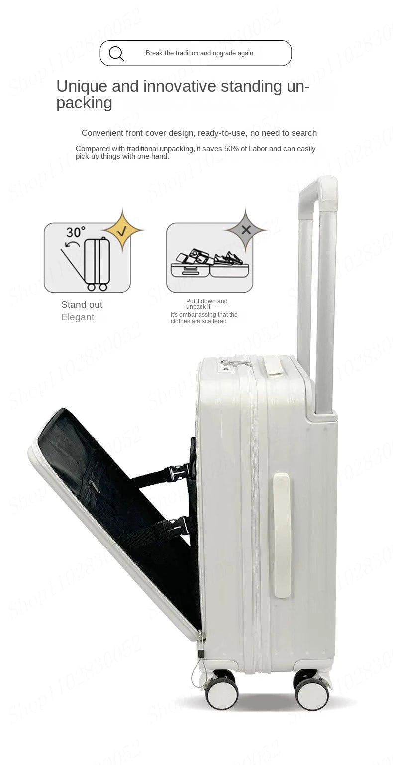 Suitcase with Large Handle and Front Opening for Computer and USB Charging