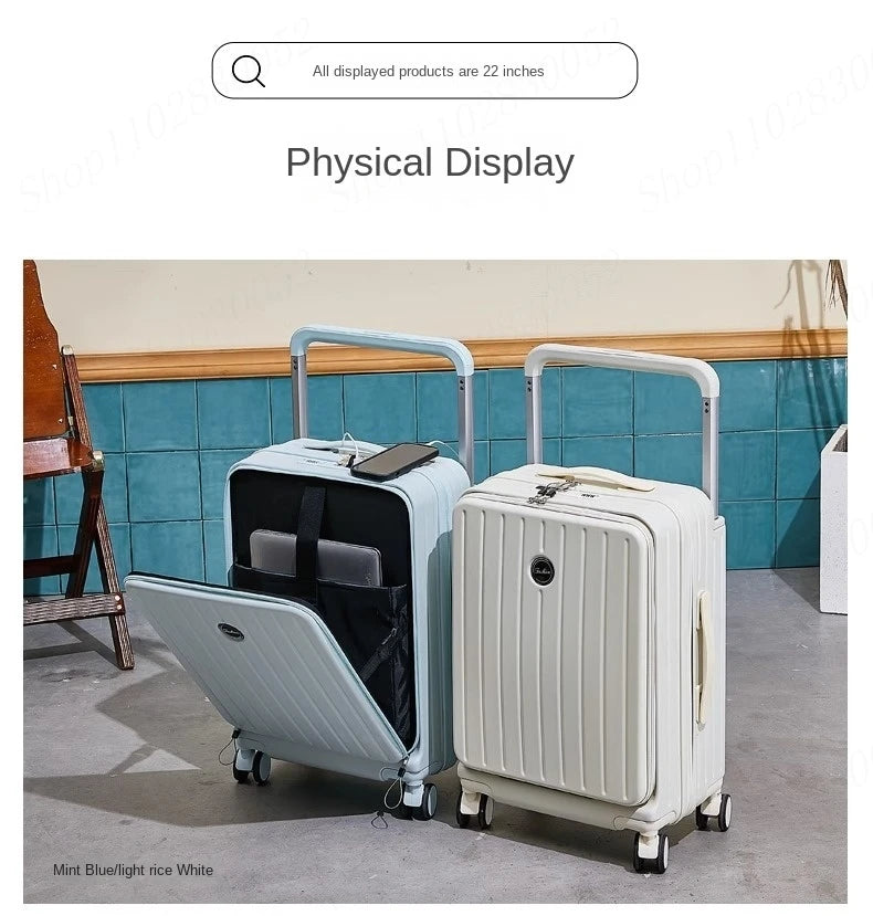 Suitcase with Large Handle and Front Opening for Computer and USB Charging