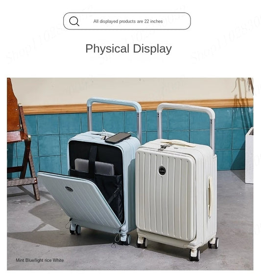 Suitcase with Large Handle and Front Opening for Computer and USB Charging