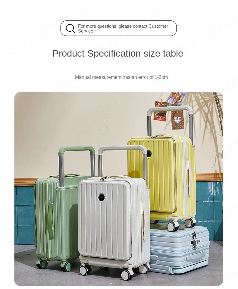 Suitcase with Large Handle and Front Opening for Computer and USB Charging