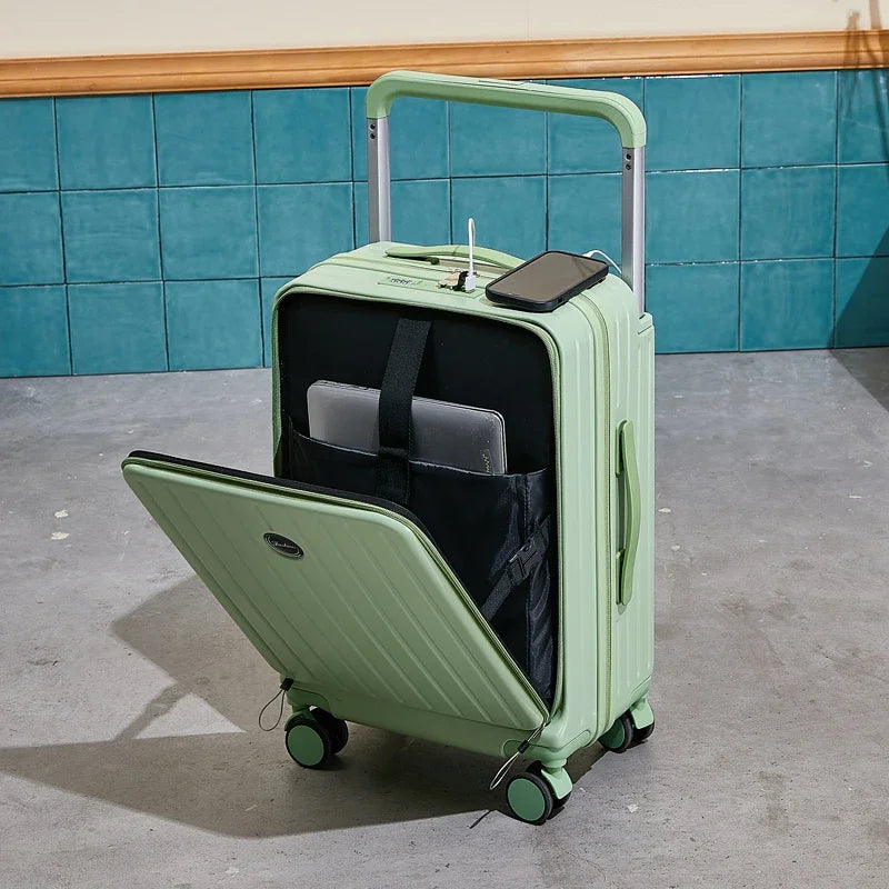 Suitcase with Large Handle and Front Opening for Computer and USB Charging