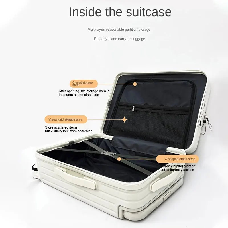 Suitcase with Large Handle and Front Opening for Computer and USB Charging